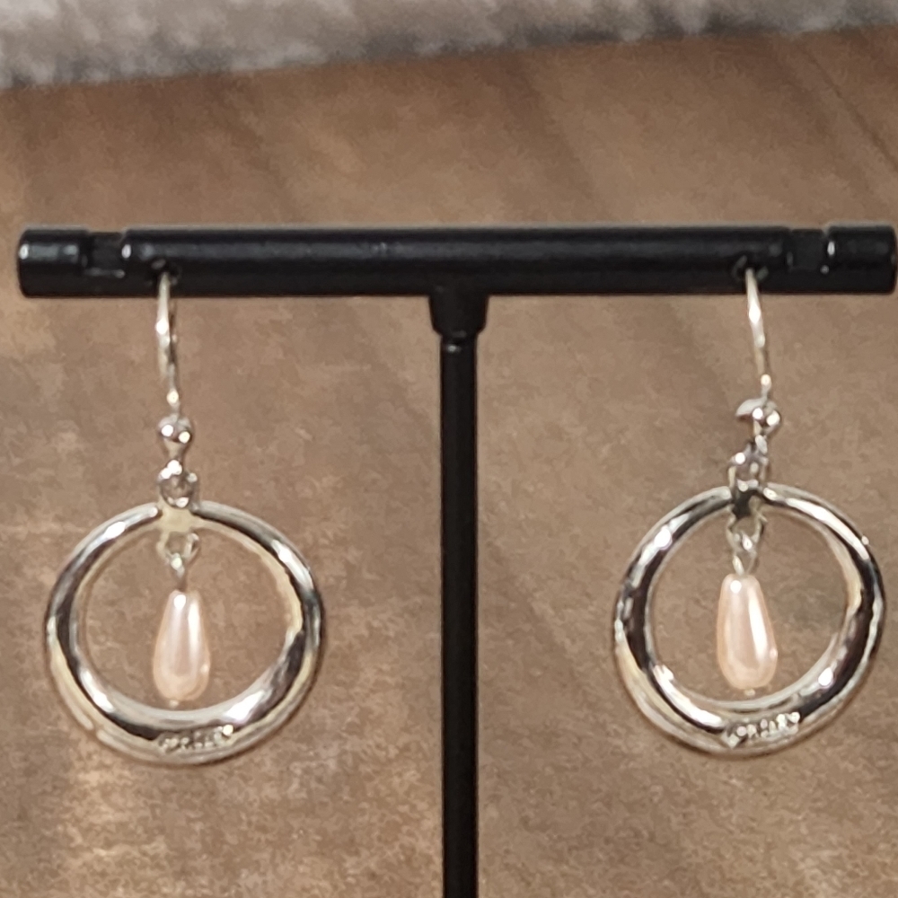 Monet Pink Rhinestone Dangle Earrings - Picture 2 of 5